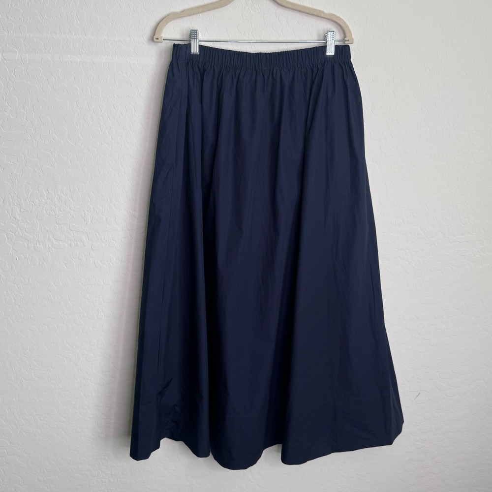 Quince Womens Organic Cotton Poplin Maxi Skirt M Navy A-Line Pockets Minimalist